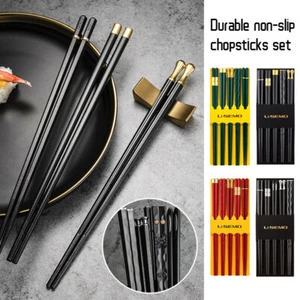 5 Pairs Chinese Non-Slip Home Chopsticks Sushi Chopsticks Set Gift Black Red - Picture 1 of 16