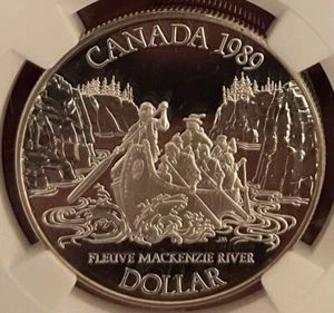 1989 S$1 CANADA MACKENZIE RIVER SILVER PROOF NGC PF68 ULTRA CAMEO DOLLAR - Picture 1 of 4
