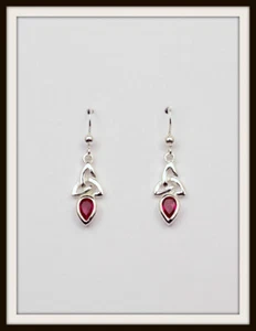 JULY RUBY ~ CELTIC STERLING SILVER BIRTHSTONE EARRINGS ~ BIRTHDAY ~ FREE P&P - Picture 1 of 1