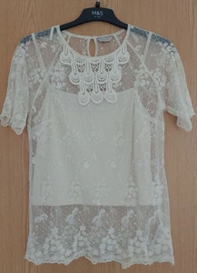 M&S Indigo Collection Ivory Lace Top with Camisole. Size 14 - Picture 1 of 3