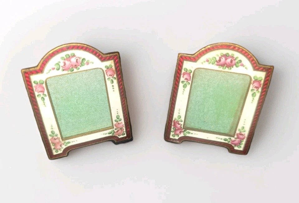 PAR Marco de Fotos Antiguo Micro CHECO Rosa Cloisonné Esmalte Gullioche Victoriano Foto 1 de 4