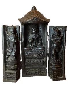 Tríptico de Buda de colección, también conocido como santuario o altar budista portátil. 3 paneles - Imagen 1 de 13