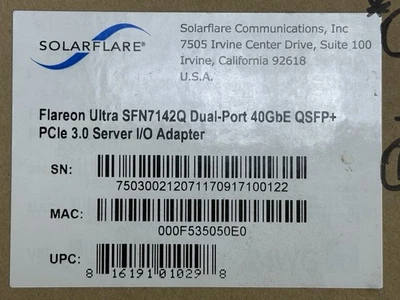 Solarflare Flareon Ultra SFN7142Q Dual Port QSFP+ 40GbE PCIe 3.0 I/O Adapter - Image 1 of 4