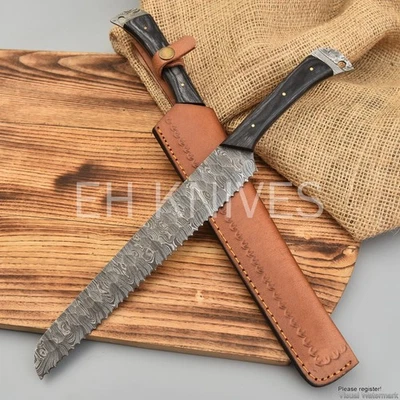 "16 Damascus Steel Slicing Premium Handmade Sharp Bread Knife for with Sheath - Image 1 of 4