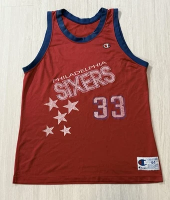 Vintage 90s Hersey Hawkins Champion Jersey 44 L Philadelphia 76ers Barkley NBA - Image 1 of 4