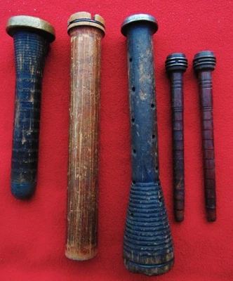 RARE ANTIQUE LATE 1800's WOOD SPOOLS LOOM BOBBINS ~SET OF 5 ~ 9" TO 12 1/4" LONG - Image 1 of 4