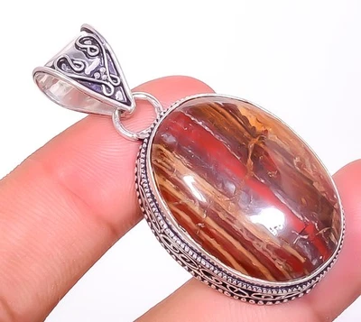 Bellas Artes Naturales - Hierro Ojo de Tigre Chapado en Plata Colgante Bali 1.95" P16414 Foto 1 de 4