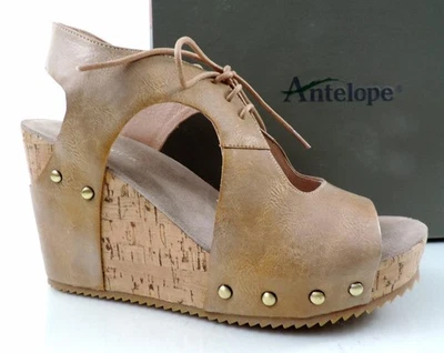 Sandalias de cuña Antelope 702 con plataforma recortada con cordones color topo metálico talla 10 EU 41 Foto 1 de 4