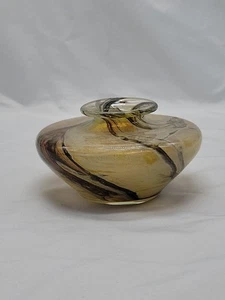 Vintage Mdina Earthtones kurze Kunstglas Vase - Bild 1 von 14