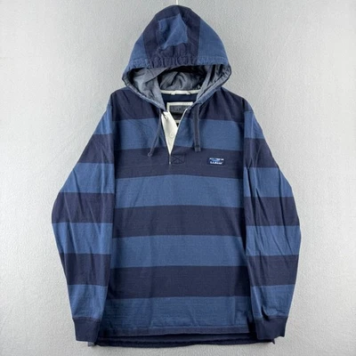 LL Bean Rugby Camisa Sudadera con Capucha Para Hombres Mediana Azul Rayas Algodón Pesado Pullover Foto 1 de 4