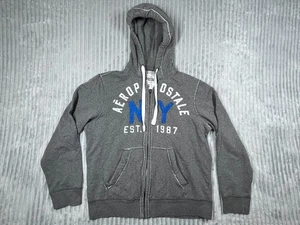 Aeropostale Embroidered Hoodie Men's L Full Zip Y2K Preppy Gray Grunge Skater - Picture 1 of 14
