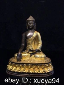 Old Tibet Buddhism Copper gilt Seat Shakyamuni Amitabha Buddha Statue Sculpture - Picture 1 of 9