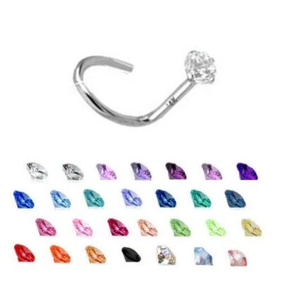 Anillo de tornillo de nariz de oro blanco macizo de 14 quilates 2 mm circonita cúbica 22G Foto 1 de 3