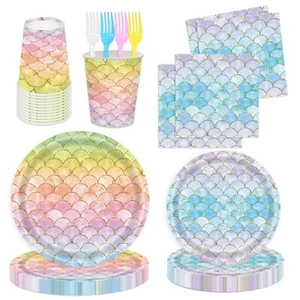 120PCS Mermaid Party Tableware Set Mermaid Birthday Party Supplies Mermaid Pl... - Picture 1 of 6