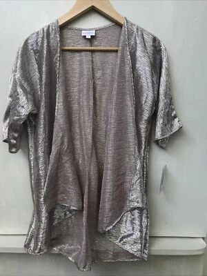 Lularoe Bianka Pink Silver Metallic Kimono Open Front Top Girls Size 3 10-12 NWT - Image 1 of 4
