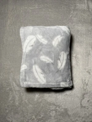 Blankets & Beyond Gray Baby Blanket White Feathers Soft Fleece Security Lovey - Image 1 of 4