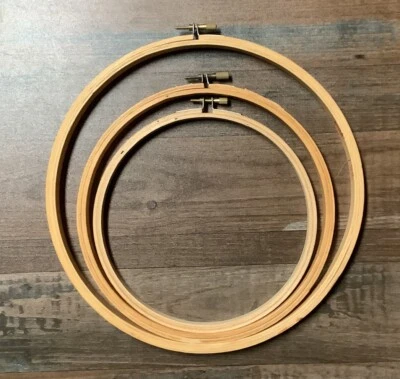 Lot of 3 Wooden Cross Stitch Embroidery Hoops  7”, 8"and 10" - Image 1 of 2