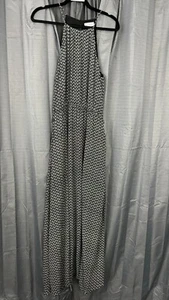 Evereve Jules Maxi Dress Women XL Black White Geoprint Halter Slit Lined Capsule - Picture 1 of 16