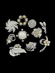 Silver Floral Classic Pearl Mix Materials Jewelry Brooch Lot Repair Wear Craft