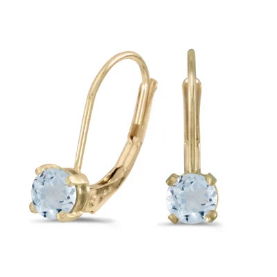 14k Yellow Gold Round Aquamarine Lever-back Earrings - Image 1 of 2