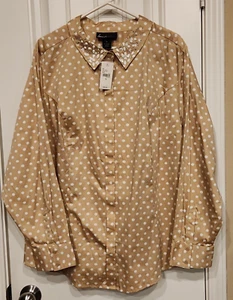 NWT LANE BRYANT WOMENS POLKA DOT LONG SLEEVE EMBELLISHED COLLAR BLOUSE SIZE 26 - Picture 1 of 12