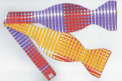 Pajarita a cuadros de moda, púrpura, naranja, amarillo, rojo y blanco, divertida pajarita atada automática Foto 1 de 4