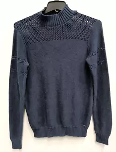 Volcom Womens Sweater Medium Navy Mock Neck Eyelet Yoke Pullover Granolagirl - Picture 1 of 10
