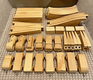 Vintage Borel or Brio Type Toy Wooden Trains & Square Track Set of 38 Pieces - Picture 1 of 16