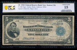 AC Fr 803 1918 $5 FRBN Kansas City PCGS 15 - Picture 1 of 2