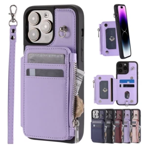 Case For iPhone 15 Pro Max 14 13 12 11 X 8 7 Crossbody Strap Zipper Wallet Cover - Imagen 1 de 77