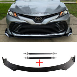 For Toyota Avalon Front Bumper Lip Spoiler Splitter + Strut Rods Glossy Black