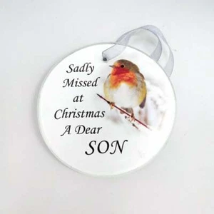 Robin Glass Memorial Árbol de Navidad Colgante Adorno Placa Hijo DF17692-H - Imagen 1 de 2