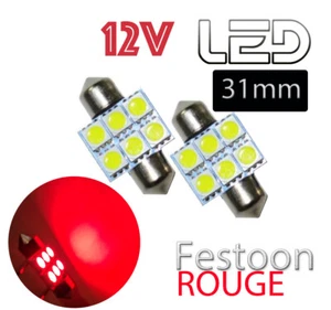 2 Ampoules navette c3w 31 mm 31mm LED ROUGE Habitacle Plafonnier coffre miroirs - Picture 1 of 1