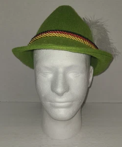 Adult Alpine Bavarian Oktoberfest Tyrolean Hat Feather Lederhosen Green Hat OSFM - Picture 1 of 8