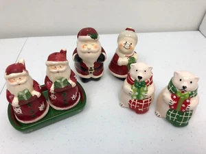 Christmas Salt & Pepper Shaker Lot Santa Polar Bears Mrs Claus Holiday G - Picture 1 of 12