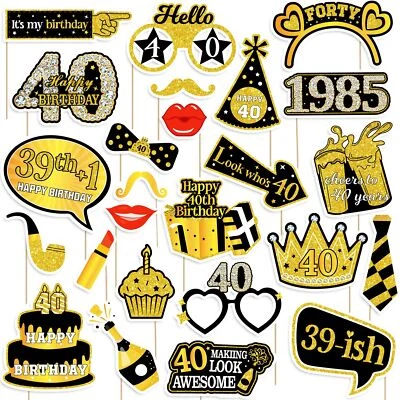 Реквизит фотокабины на 40-й день рождения для женщин и мужчин черно-золотистый для взрослых 40-й день рождения... - Изображение 1 из 4