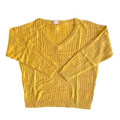 LuLaRoe MEDIUM TORRIE V-Neck Relaxed Fit Sweater Solid Yellow - Image 1 of 2