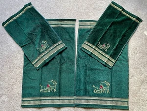 Santana Weihnachten Rentier Handtuch grün bestickt 2 Handtücher 2 Waschlappen - Bild 1 von 6