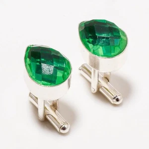 Green Amethyst Gemstone 925 Silver Handmade Jewelry Cufflinks - Picture 1 of 3