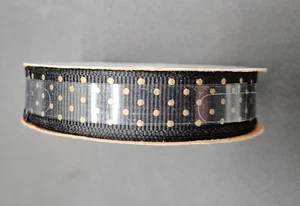 Offray Polka Dot Ribbon Black with Gold Dots 5/8" x 9 ft NEW - Picture 1 of 4