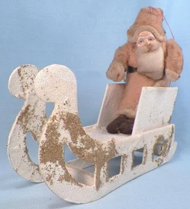 Santa Claus & Sleigh Christmas Decoration Ornament Cotton Cardboard Vintage - Picture 1 of 9