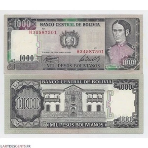 (FR1) lot de 100 Billets de Bolivie 1000 Bolivianos 1982 L'art des gents avignon - Bild 1 von 1