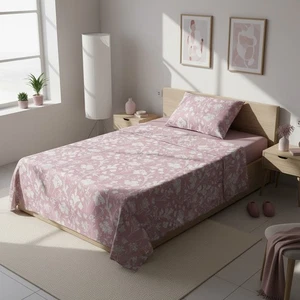 Completo letto 1 piazza e mezza cotone fiori malva rosa - Imagen 1 de 5