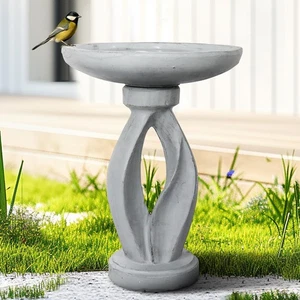 Baño moderno para pájaros de hormigón de 21,8 pulgadas de altura diseño elegante y minimalista decoración de jardín - Imagen 1 de 8