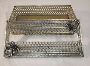 Vintage Taschentuchbox Halter Hollywood Regency Silber Shabby Französisch Landhaus Deko - Bild 1 von 9