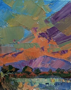 " ORANGE SUNSET " LANDSCAPE MOUNTAIN JOSE TRUJILLO - Picture 1 of 5
