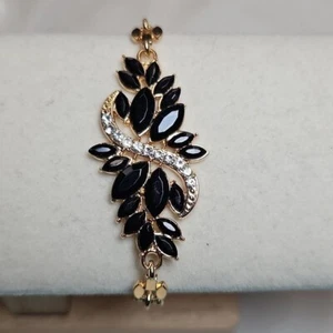 Elegantes goldfarbenes Armband Strass schwarz Kristall Partys Abschlussball elegant neu ohne Etikett - Bild 1 von 7