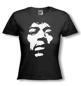 Ladies Fitted Fruit of the Loom JIMI HENDRIX T-SHIRT Flock Print on Black Tee - Picture 1 of 25