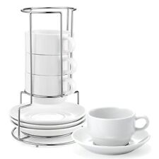 磁器 4オンス コーヒーカップ ソーサーとメタルスタンド付き 4個セット