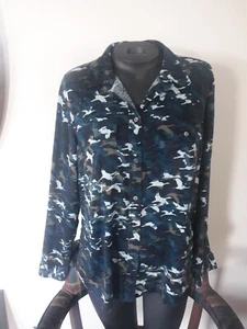 LL BEAN SIGNATURE Blue Camo Pattern Lightweight Flannel Button Down Shirt Sz M - Picture 1 of 5